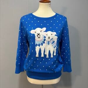 VTG Polka Dot Lamb Snow 100% Cotton Sweater Comfy Buttery soft, Medium Petite